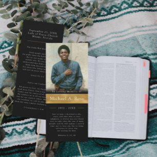 Zwart & Goud Rouwfoto Herdenkings Gebedenkaart Kaart