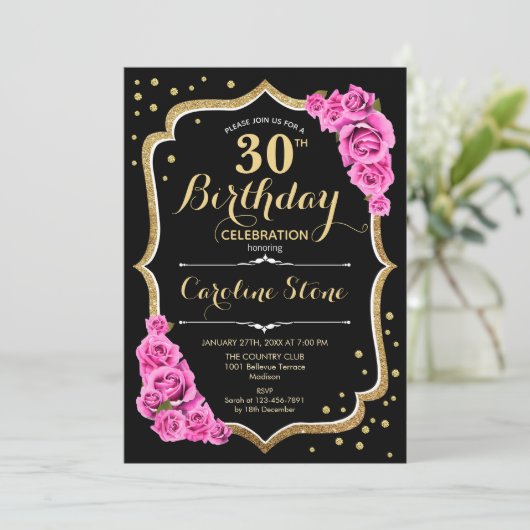 Zwart Goud Roze 30e Verjaardag Kaart (Staand voorkant)