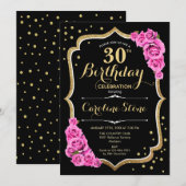 Zwart Goud Roze 30e Verjaardag Kaart (Voorkant / Achterkant)
