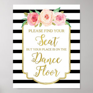 Zwart Goud Roze Aquarel Bloemachtig Trouwbord Poster