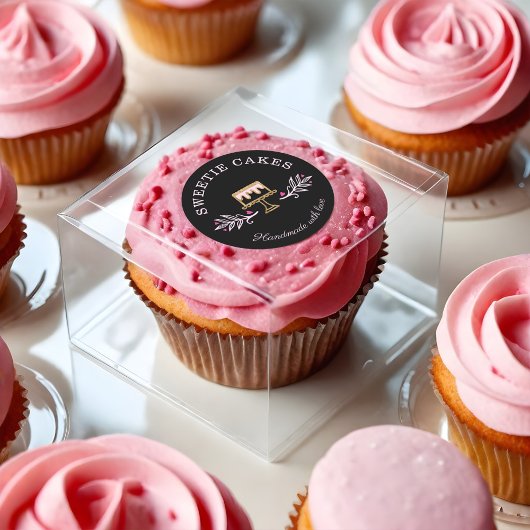 Zwart Goud & Roze Bakkerij Zakelijke Cake en Bloem Ronde Sticker