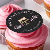 Zwart Goud & Roze Bakkerij Zakelijke Cake en Bloem Ronde Sticker