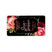 Zwart Goud Roze Bloemen Bruiloft Lip Balm Labels (Voorkant)