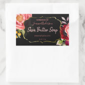 Zwart Goud Roze Bloemen Waterverf Zeep Rechthoekige Sticker (Tas)