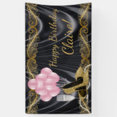 Zwart Goud Roze Hoge Hak Schoen Verjaardag Banner (Verticaal)