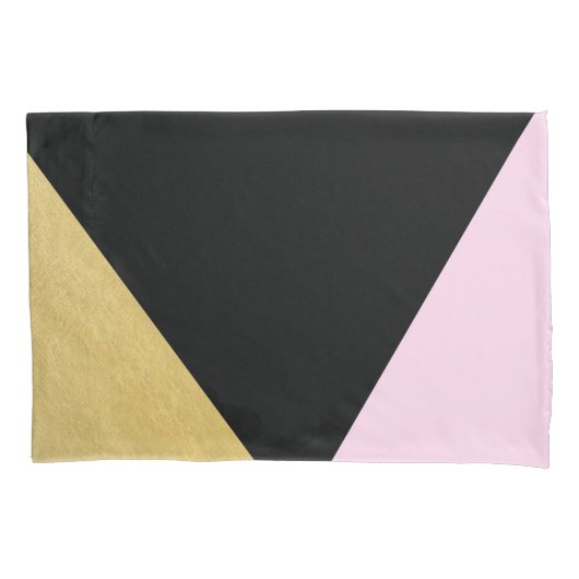 Zwart Goud & Roze Kleurblok Mod Glam Driehoeken Kussensloop (Voorkant)