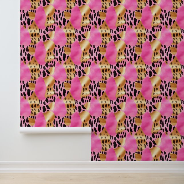 Zwart Goud Roze Leopard Abstract Behang (Applicatie)