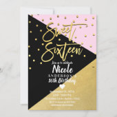 Zwart Goud & Roze Modern Script Sweet 16 Zestien Kaart (Voorkant)
