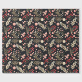 zwart goud & roze | Ornamenten Botanisch Cadeaupapier (Vlak)