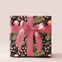  zwart goud & roze | Ornamenten Botanisch Cadeaupapier