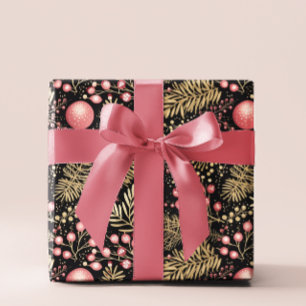  zwart goud & roze   Ornamenten Botanisch Cadeaupapier
