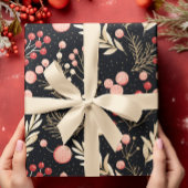 zwart goud & roze | Ornamenten Botanisch Cadeaupapier