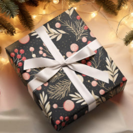  zwart goud & roze | Ornamenten Botanisch Cadeaupapier