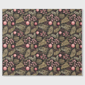  zwart goud & roze | Ornamenten Botanisch Cadeaupapier (Vlak)