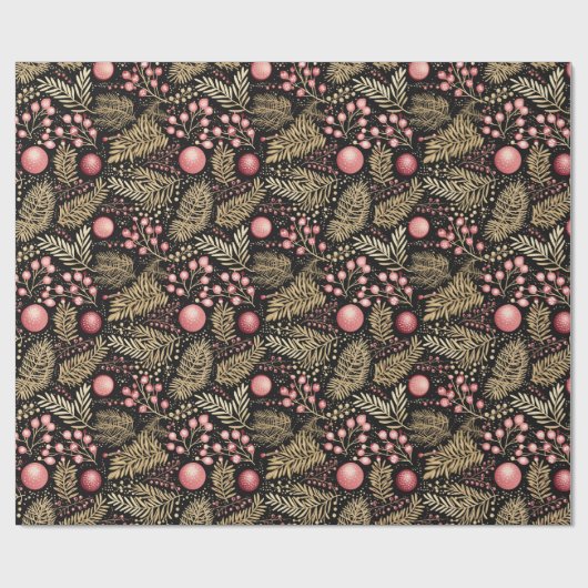 zwart goud & roze | Ornamenten Botanisch Cadeaupapier (Vlak)