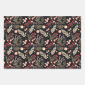 zwart goud & roze | Ornamenten Botanisch Inpakpapier Vel (Voorkant)