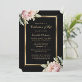 Zwart Goud Roze pioenroos Fotoviering van het Leve Kaart (Staand voorkant)