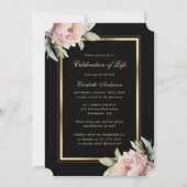 Zwart Goud Roze pioenroos Fotoviering van het Leve Kaart (Voorkant)