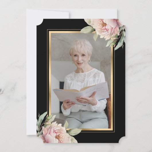 Zwart Goud Roze pioenroos Fotoviering van het Leve Kaart (Achterkant)