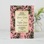  zwart goud roze rose bloemenbruiloft kaart (Staand voorkant)