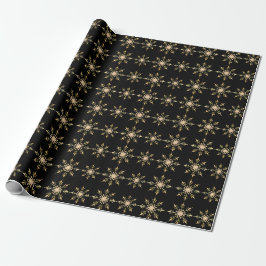 Zwart Goud Roze Sneeuwvlok Kerstpatroon Cadeaupapier