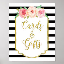 Zwart Goud Roze Waterverf Bloemkaart Cadeaus Bord Poster