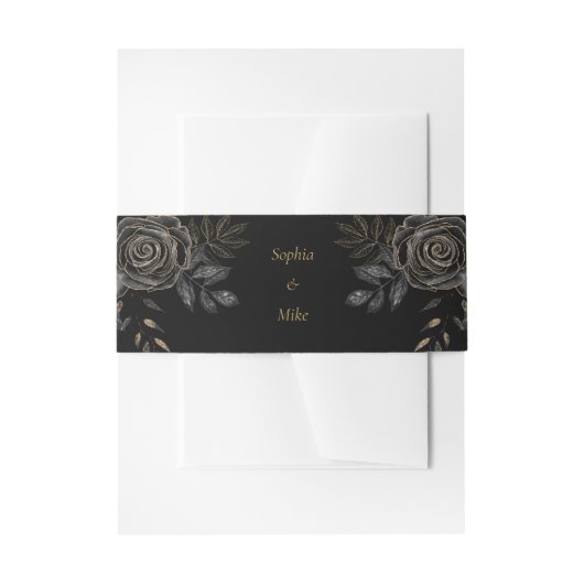 Zwart & Goud Rozen Coffin Gotische bruiloft Uitnodigingen Wikkel (Voorkant Voorbeeld)