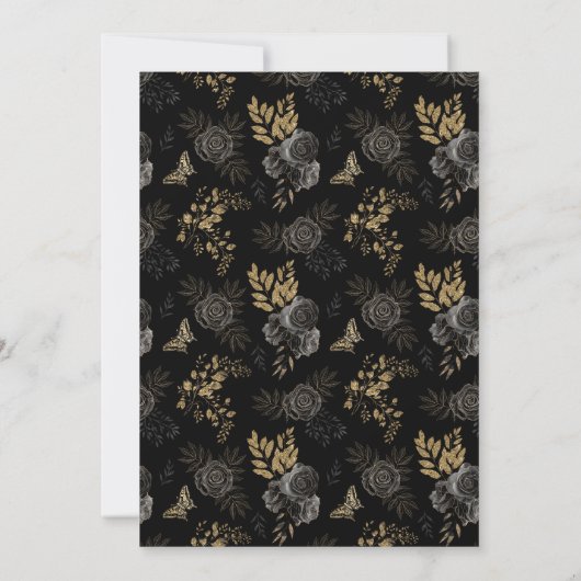 Zwart & Goud Rozen Kist Gotisch Elegant Bruiloft Kaart (Achterkant)