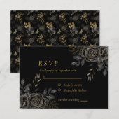 Zwart & Goud Rozen Kist Gotisch Elegant RSVP Kaartje (Voorkant / Achterkant)