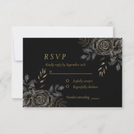Zwart & Goud Rozen Kist Gotisch Elegant RSVP Kaartje