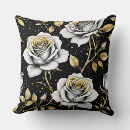 Zwart Goud Rozen met spatten Kussen
