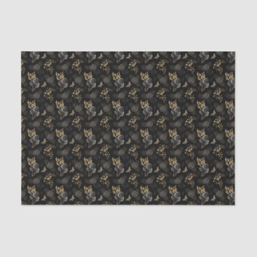 Zwart & Goud Rozen Vlinders Gotische Glitter Tissuepapier (Voorkant)