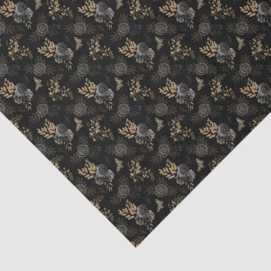Zwart & Goud Rozen Vlinders Gotische Glitter Tissuepapier (Detail)