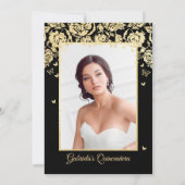 Zwart Goud Rozen Vlinders Quinceanera Foto Kaart (Achterkant)