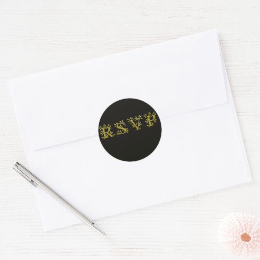 ZWART GOUD RSVP RONDE STICKER (Envelop)