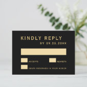 Zwart & Goud Rustiek Goud Lijst Ampersand Bruiloft RSVP Kaartje (Staand voorkant)