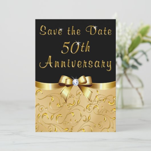 Zwart, Goud Save the Date 50ste huwelijksverjaarda Kaart (Staand voorkant)
