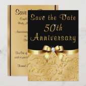 Zwart, Goud Save the Date 50th Wedding Jubileum Kaart (Voorkant / Achterkant)
