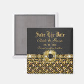 Zwart goud "save the date" damask bruiloft magneet (Voorkant / Achterkant)