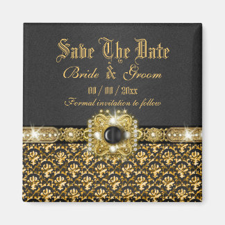 Zwart goud "save the date" damask bruiloft magneet