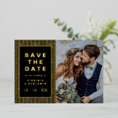Zwart Goud Save The Date Folie Fotokaart Uitnodiging (Staand Voorkant)