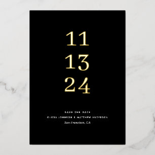 Zwart & Goud Save the Date. Moderne Elegante Trouw Folie Uitnodiging