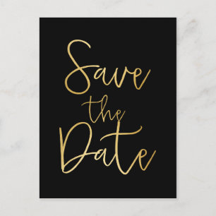 Zwart & Goud SAVE THE DATE Script Type Postkaart Aankondigingskaart