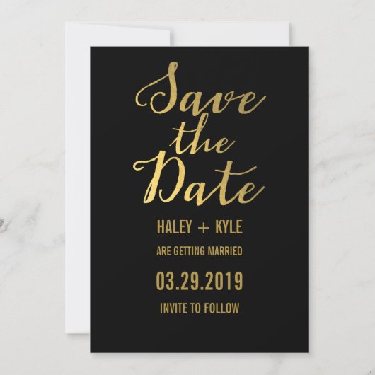 Zwart & Goud Save the Date Typografie Kaart (Achterkant)