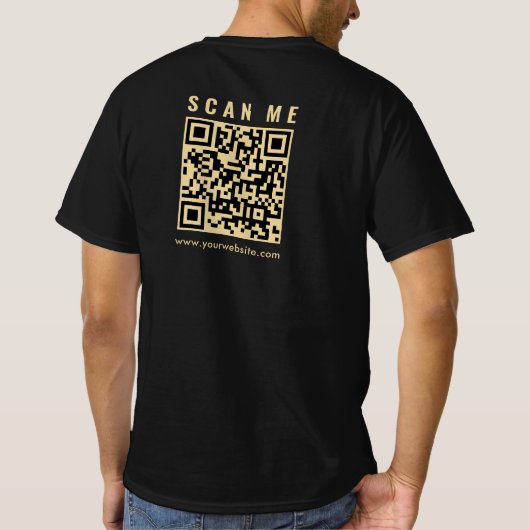 Zwart Goud Scan Me QR Code Mannen Dubbelzijdige Pr T-shirt (Achterkant)