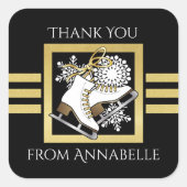 Zwart Goud Schaatsen / Kunstschaatsen Favoriet Vierkante Sticker (Voorkant)