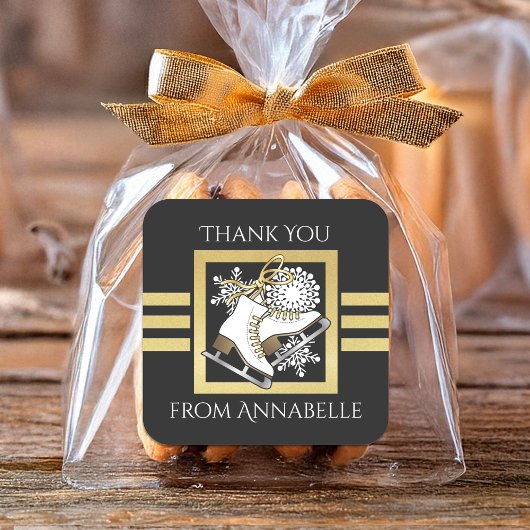 Zwart Goud Schaatsen / Kunstschaatsen Favoriet Vierkante Sticker