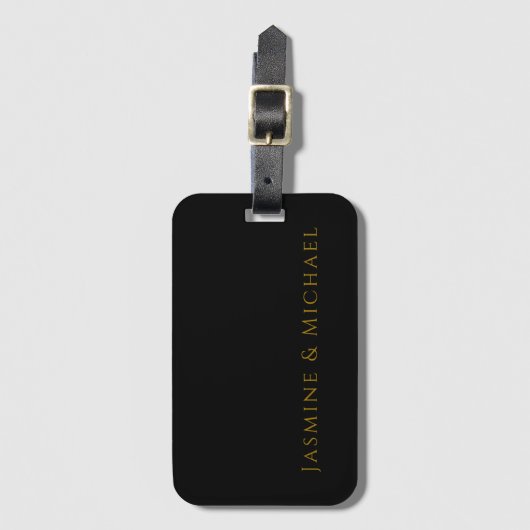 Zwart & Goud Schattigee Minimalistische Eigen Naam Bagagelabel (Voorkant (verticaal))