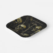 Zwart Goud Schedel Modern Volwassen Halloween Part Papieren Bordje (Gebogen)