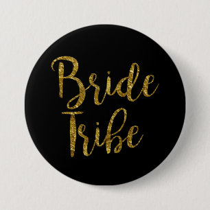 Zwart & Goud Schrift Bruidsstam Knop Ronde Button 7,6 Cm
